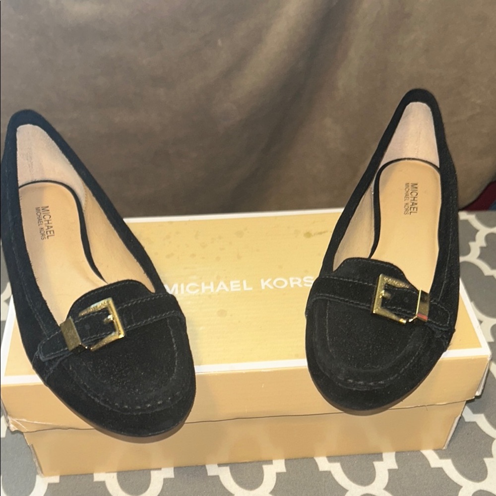 Michael Kors Black Loafers with Gold Buckle
